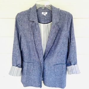 🌻 Crown & Ivy Chambray Linen Blazer 8, Like New